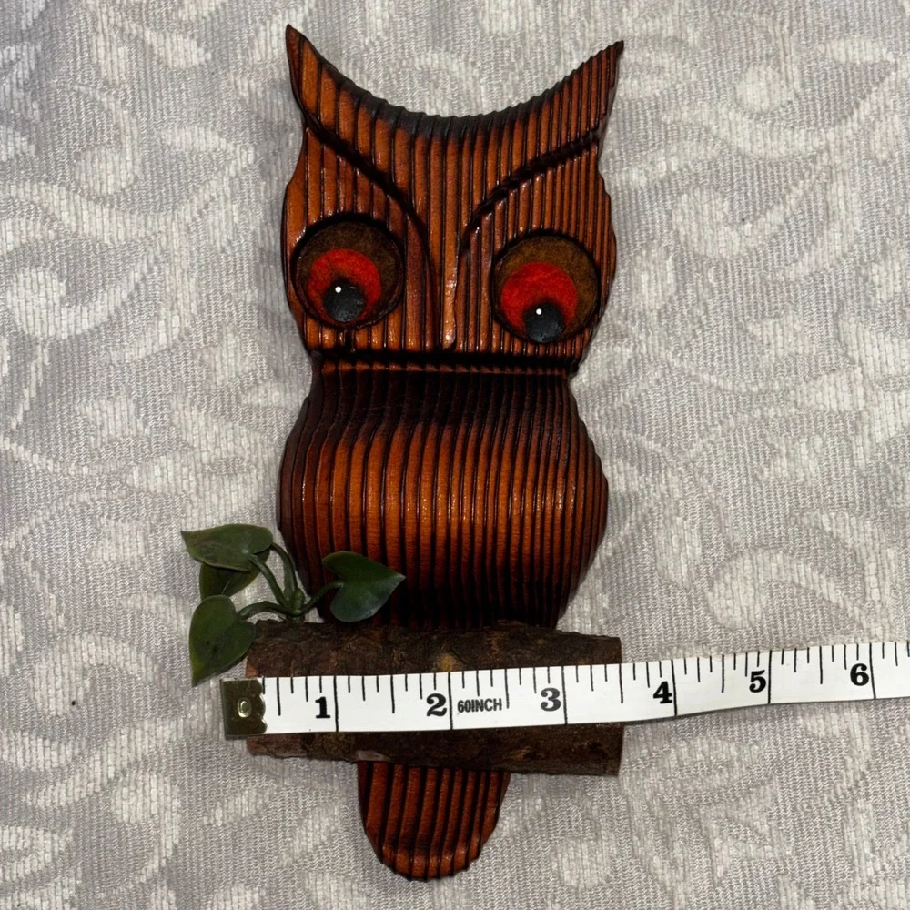 1970 Vintage Green Mountain Wood Owl Wall Hanging Handcrafted Michigan MCM Decor